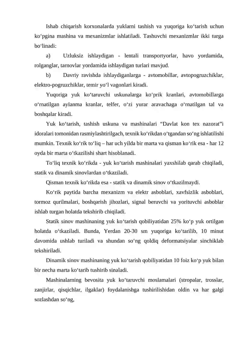 Yuk ko’taruvchi, tashuvchi transport vositalarining turlari va ularga qo’yiladigan xavfsizlik talablari 2