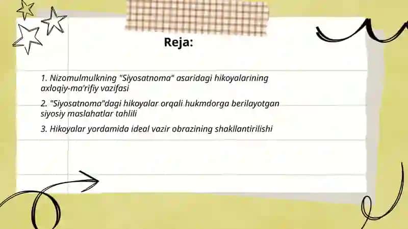 Nizomulmulkning "Siyosatnoma" asaridagi hikoyatlar tahlili 2
