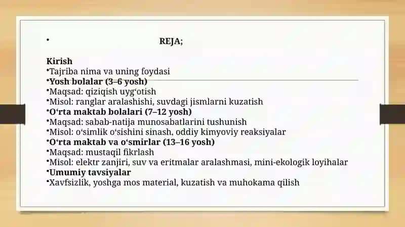 Turli yosh guruhlarda oddiy tajribalarni tashkil etish 2