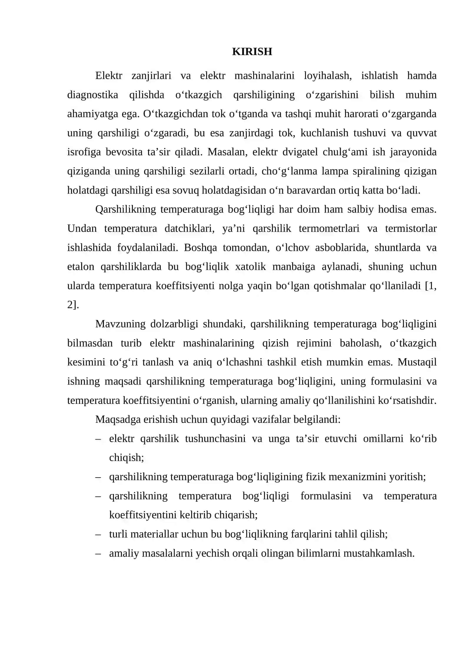 QARSHILIKNING TEMPERATURAGA BOG‘LIQLIGI (FORMULASI, QARSHILIKNING TEMPERATURA KOEFFITSIYENTI) 2