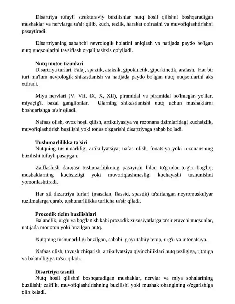 Disartriya nutq hosil qilishni boshqaradigan mushaklarga ta'sir 2