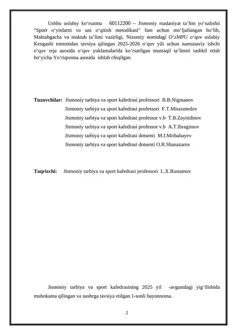 Sport o‘yinlarni va uni o‘qitish metodikasi 2