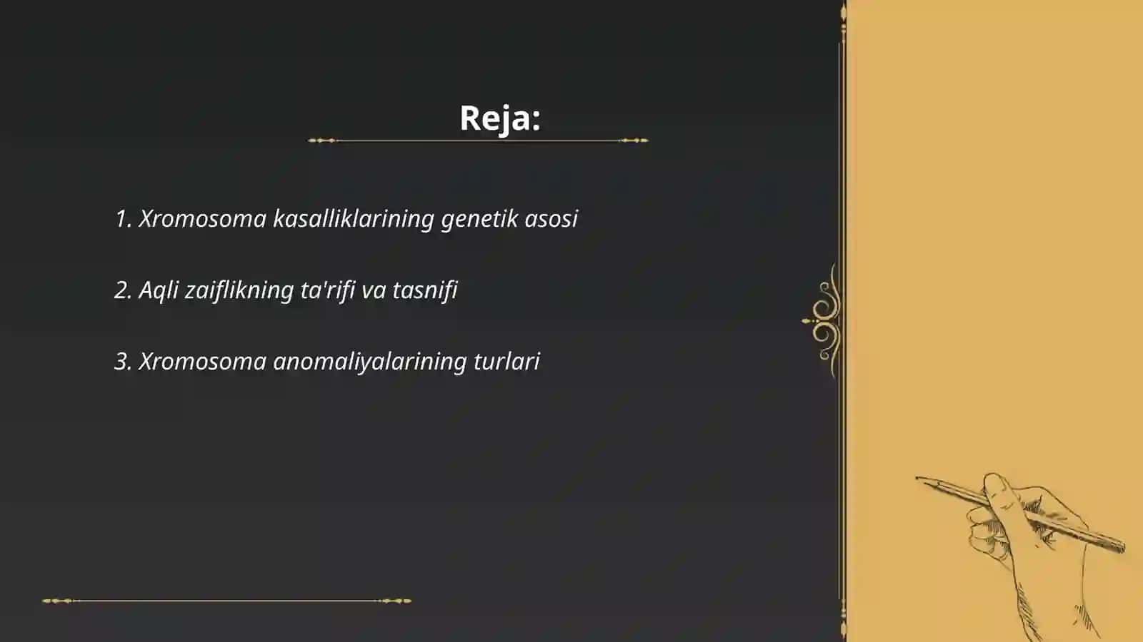 Xromosoma kasalliklaridagi aqli zaiflik. Etiopatogenezi klinik shakllari. Tibbiy pedagogik choralar 2