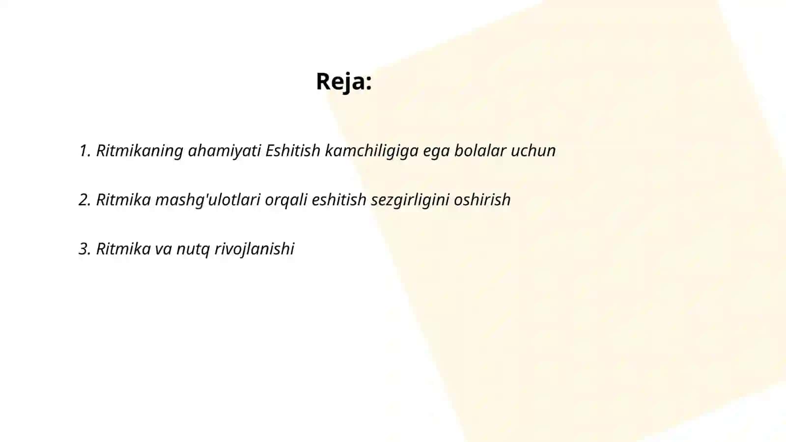 Eshitish kamchiligiga buzilishlarini bartaraf etishdagi korreksion ish tizimida ritmika 2