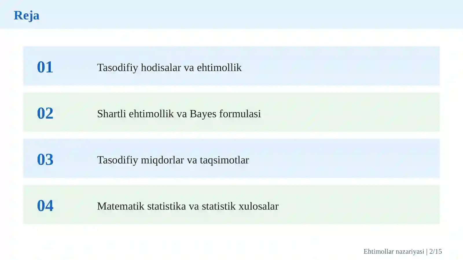 Ehtimollar nazariyasi va matematik statistika 2