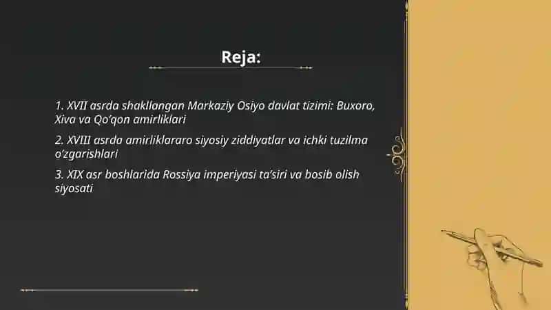 oʻzbekistonning davlatchilik tarixi (xvii asr davlatchiligidan yangi oʻzbekiston davlatchiligi 2