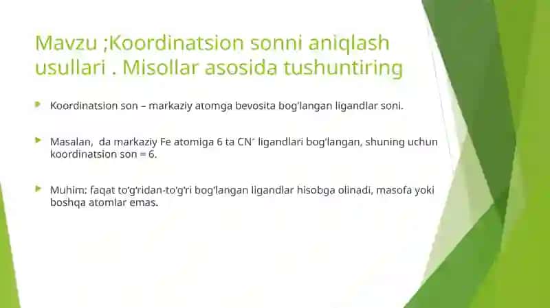 Koordinatsion sonni aniqlash usullari. Misollar 2