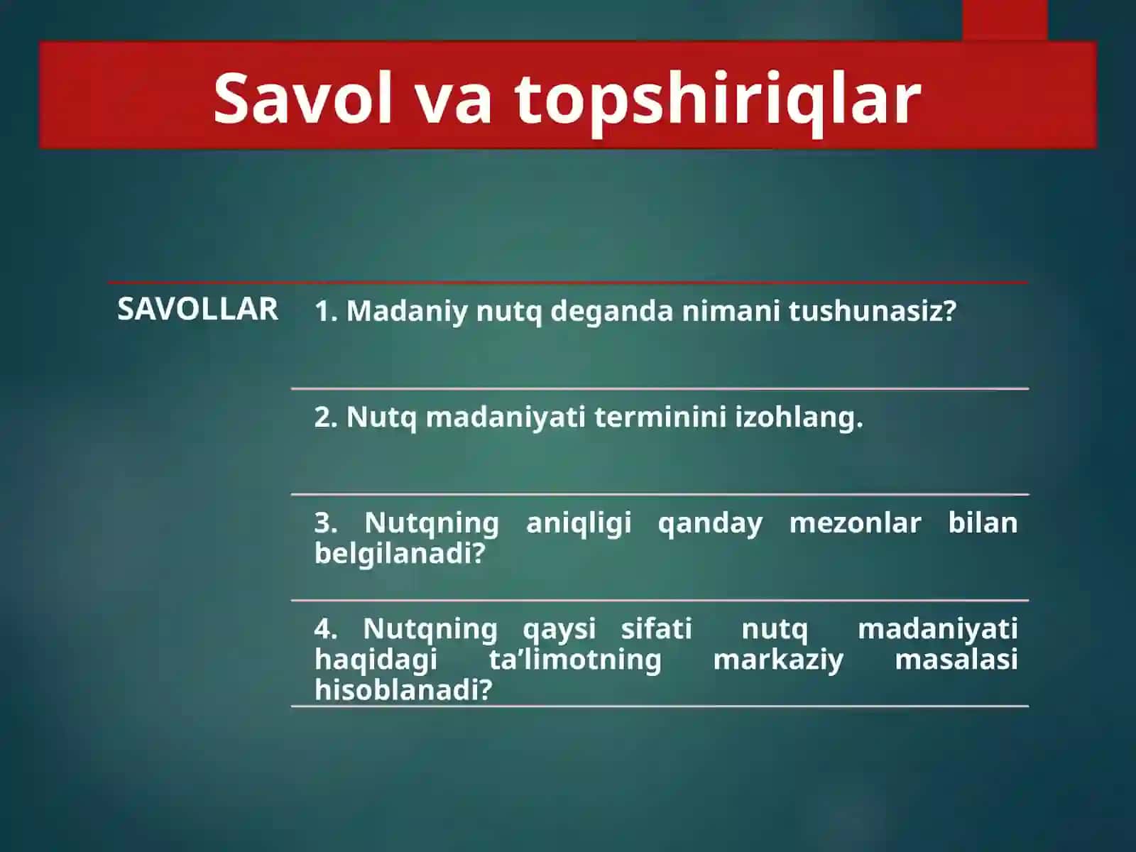 Savol va topshiriqlar 2