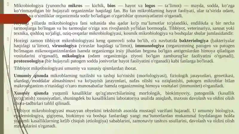 Kirish. Mikrobiologiya fanining maqsadi va vazifalari, rivojlanish tarixi 2