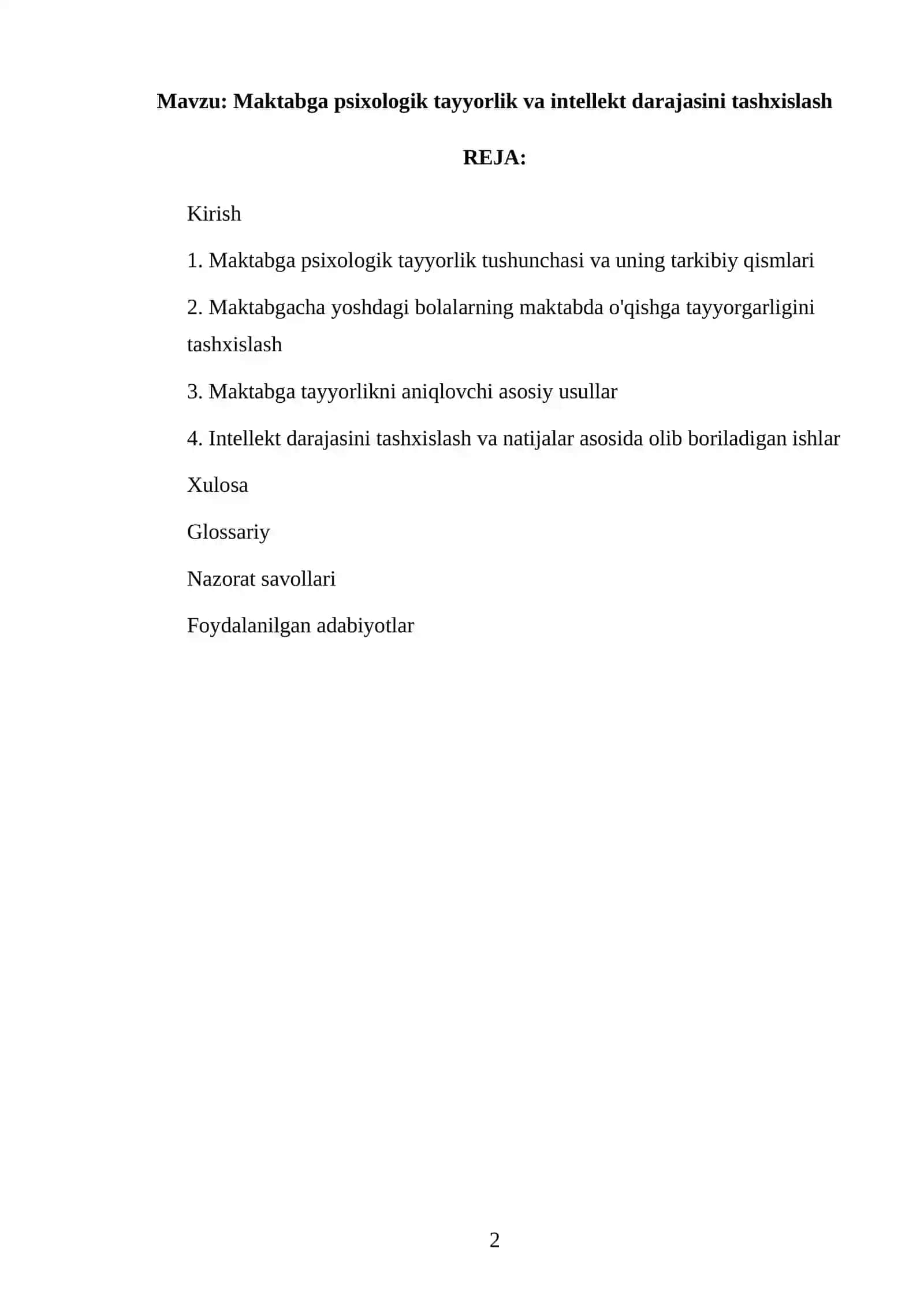 Maktabga psixologik tayyorlik va intellekt darajasini tashxislash 2