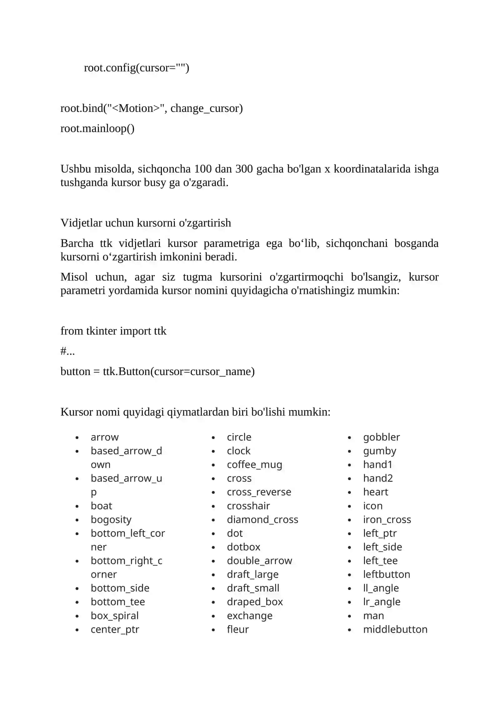 Tkinter Cursorlar 2