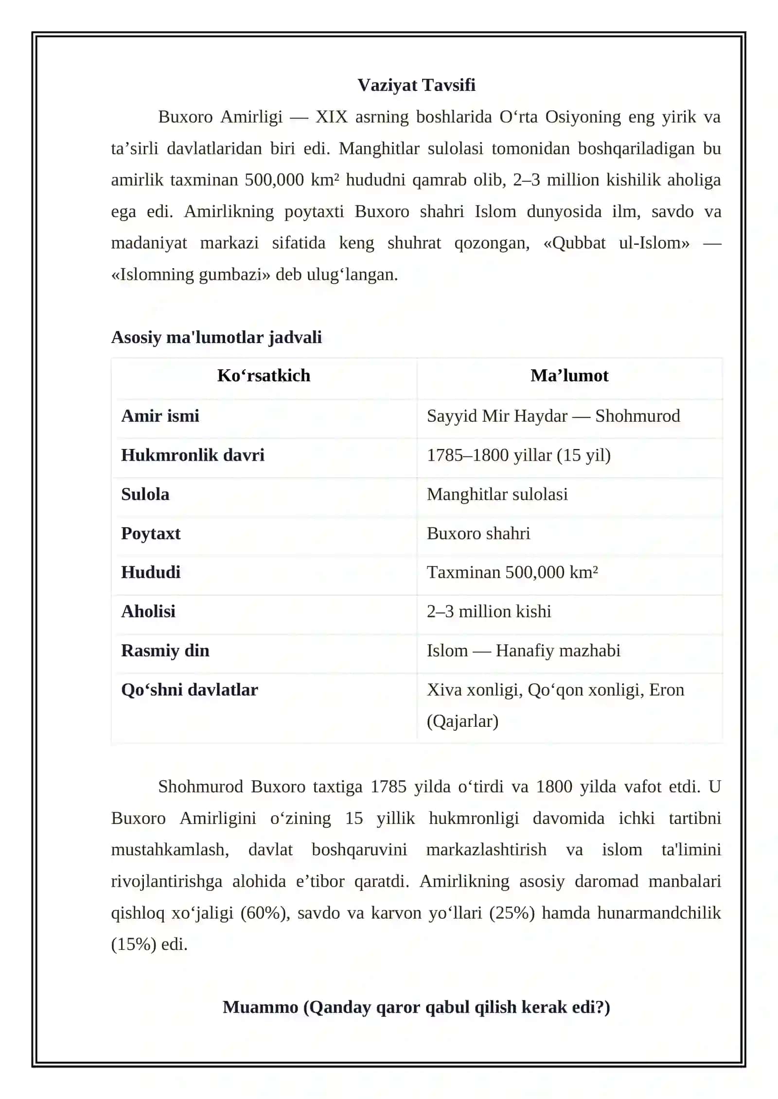 Shohmurod davrida Buxoro amirligi 2
