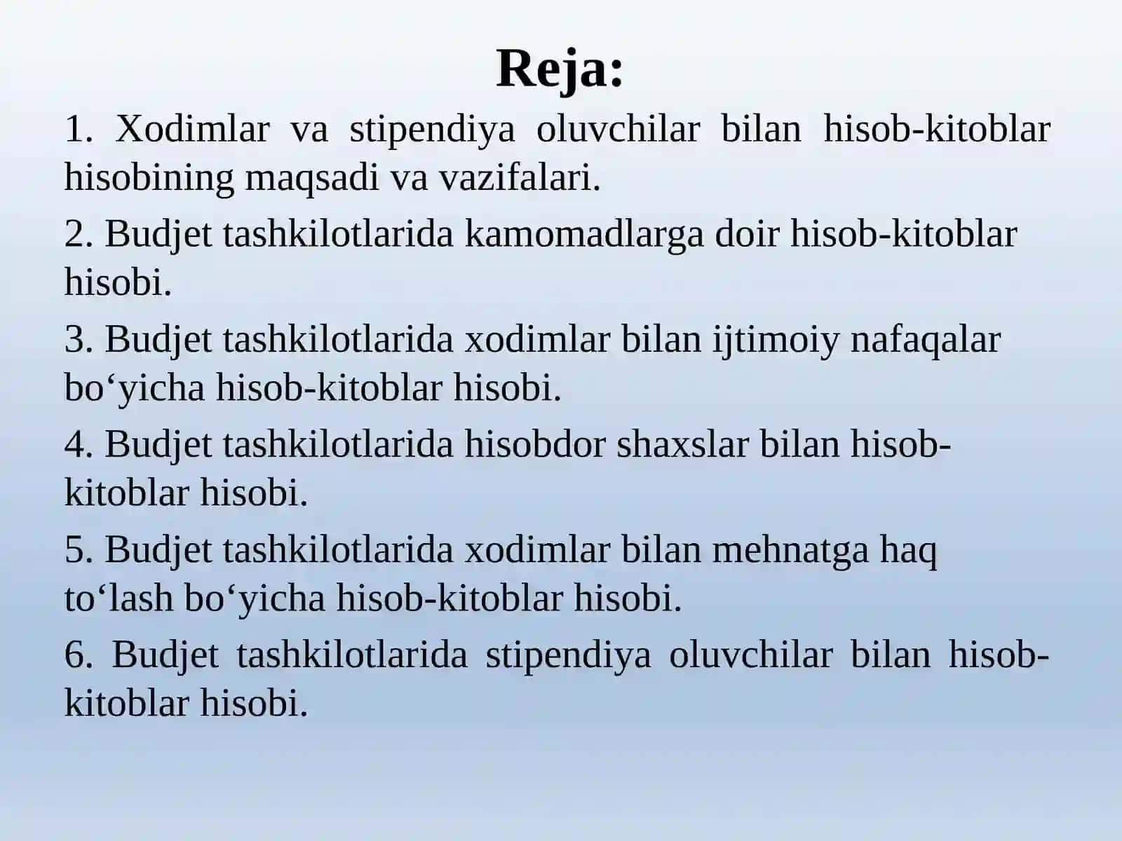 Budjet tashkilotlarida xodimlar va stipendiya oluvchilar bilan hisoblashuvlar hisobi 2
