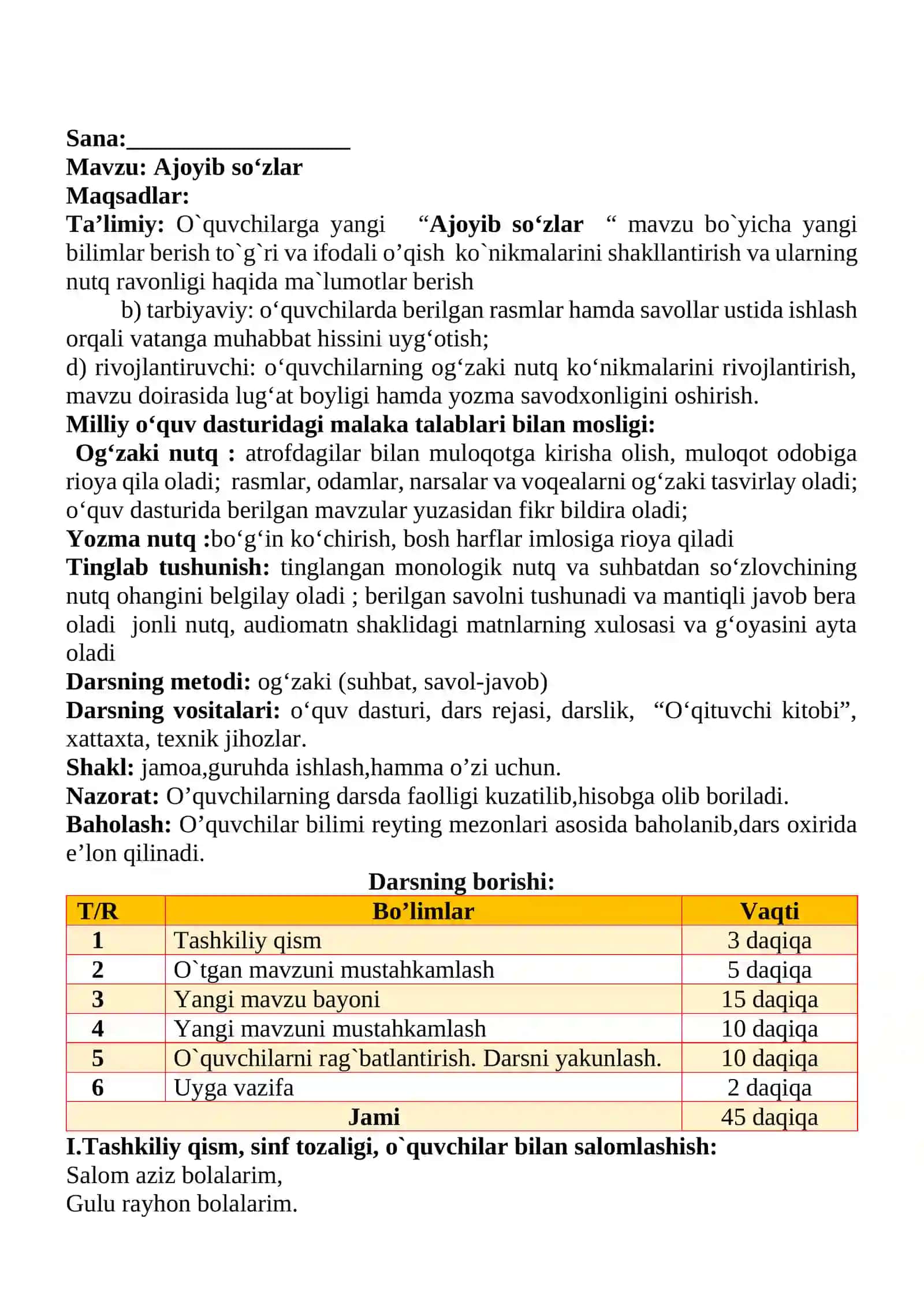 Ajoyib so‘zlar 1-sinf o'qish savodxonligi dars ishlanmasi 2