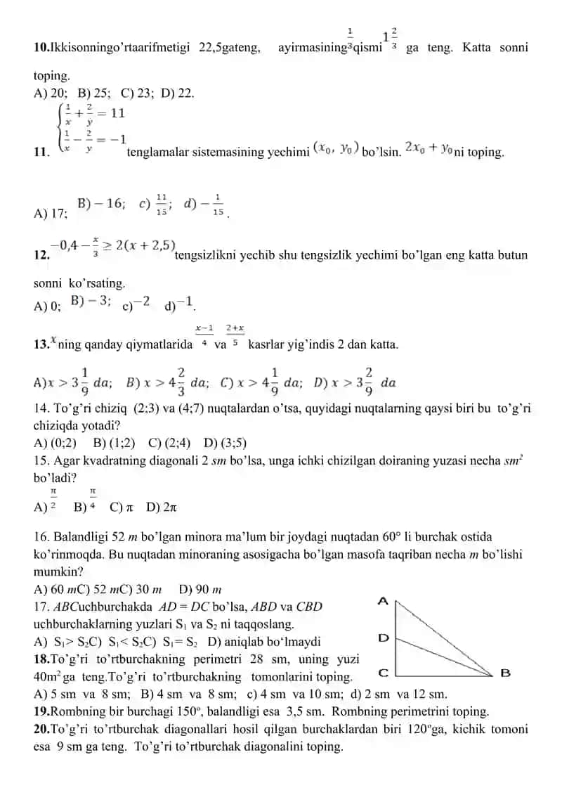 Matematikadan Olimpiada savollari 2