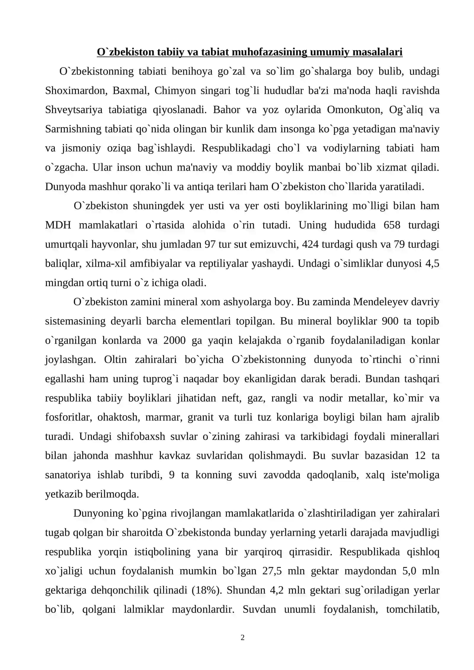 O`zbekistonda tabiatni muhofaza qilish va tabiat resurslardan foydalanish 2