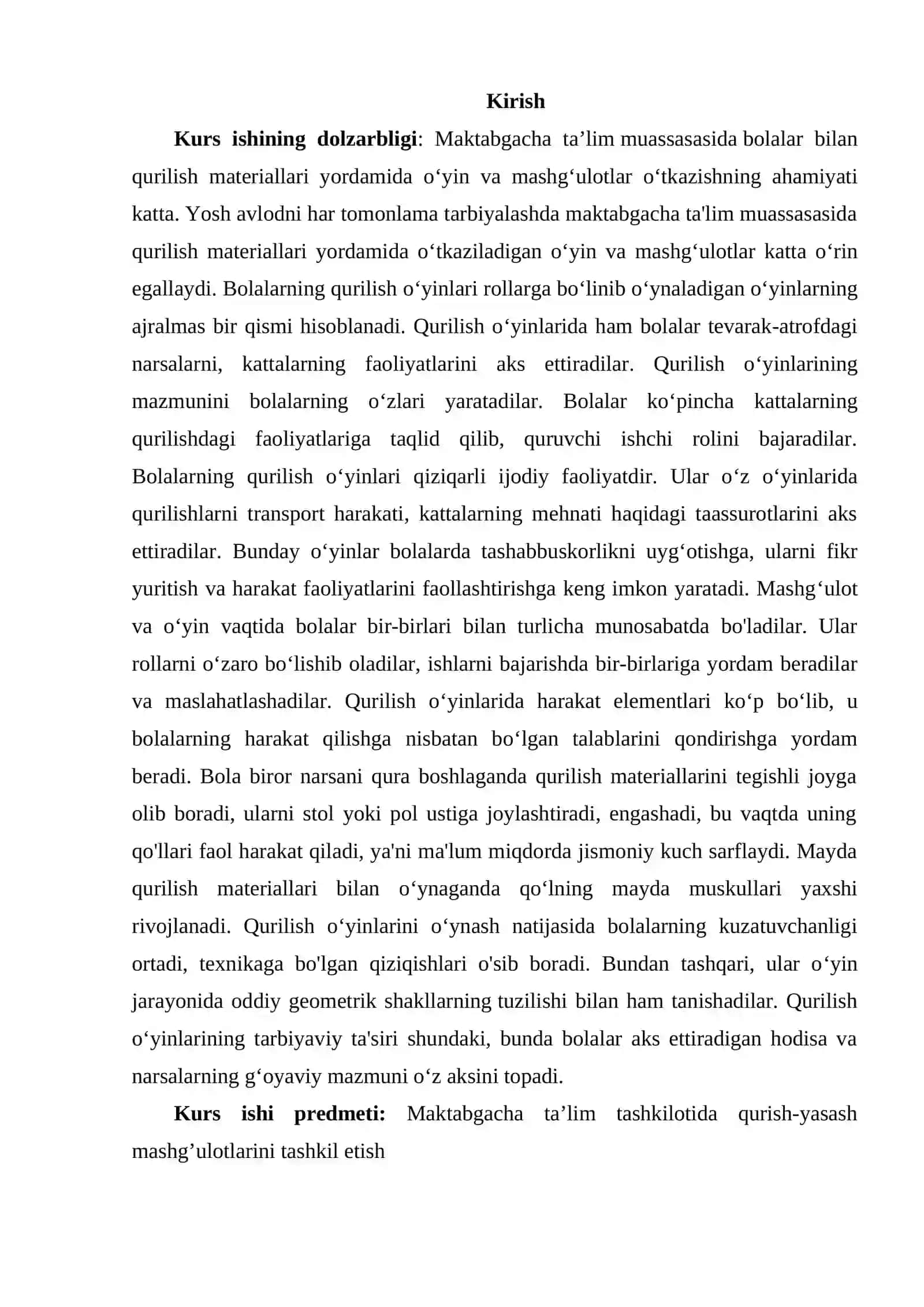 TURLI YOSHDAGI BOLALAR UCHUN QURILISH VA KONSTRUKSIYALARI BOʻYICHA FAOLIYATLARNI LOYIHALASHTIRISH 2