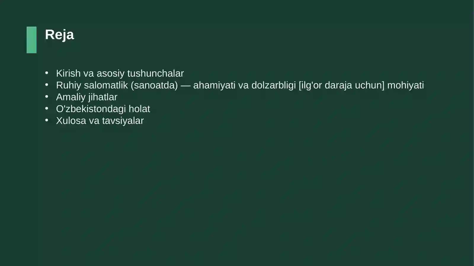 Ruhiy salomatlik (sanoatda) — ahamiyati va dolzarbligi [ilg'or daraja uchun] 2