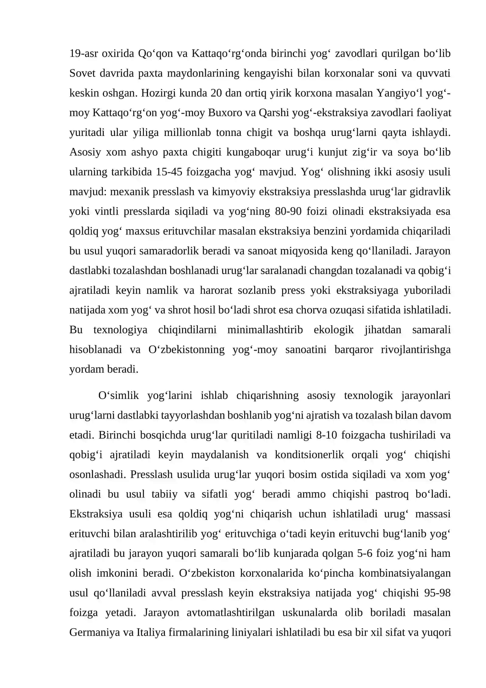 Yog' mahsulotlari ishlab chiqarish texnologiyasi 2