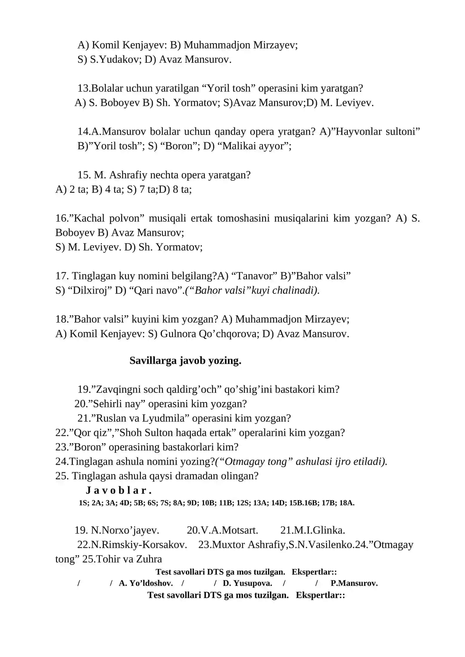 5-sinf uchun musiqa fanidan test savollari 2