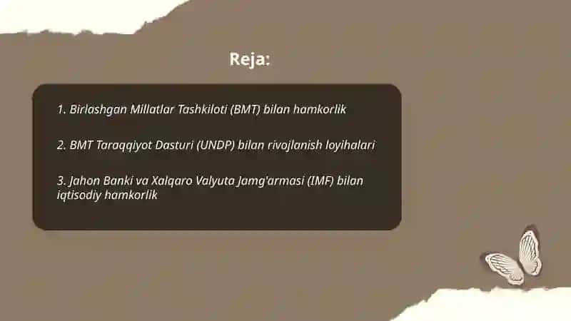 O'zbekistonning xalqaro tashkilotlar bilan hamkorlik aloqalari 2