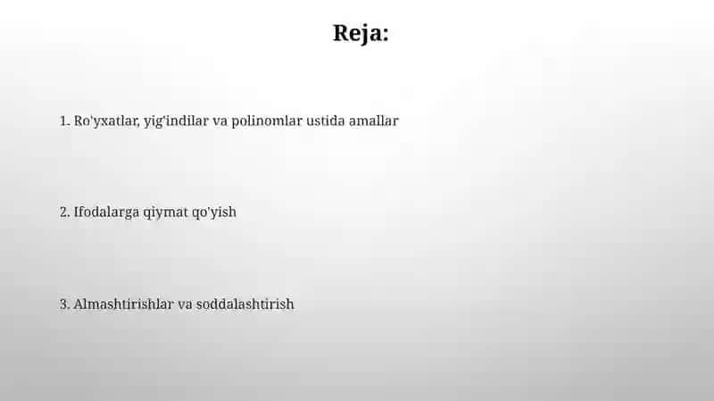 Ro'yxatlar bilan Amallar 2