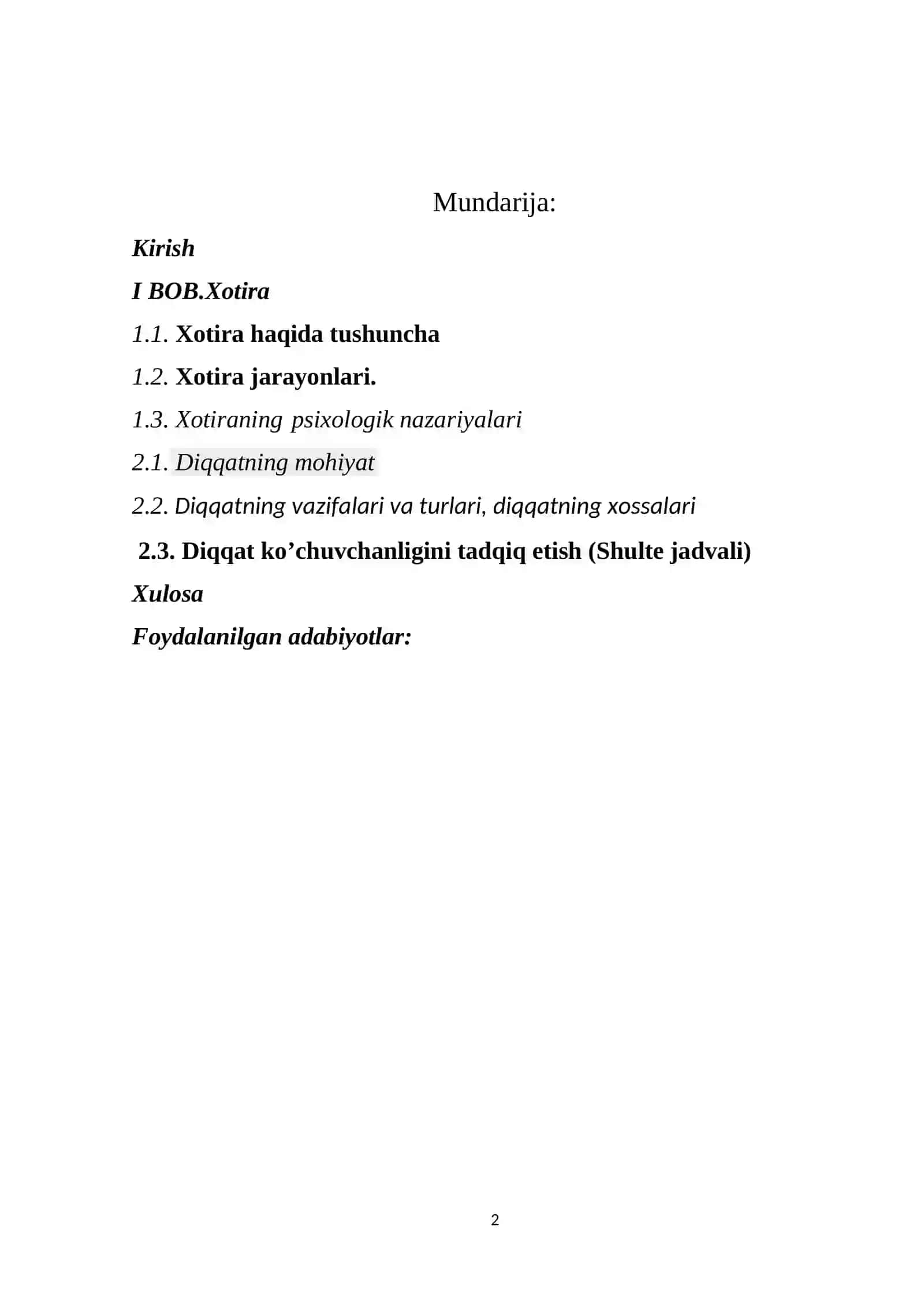 Xotira va Diqqat 2