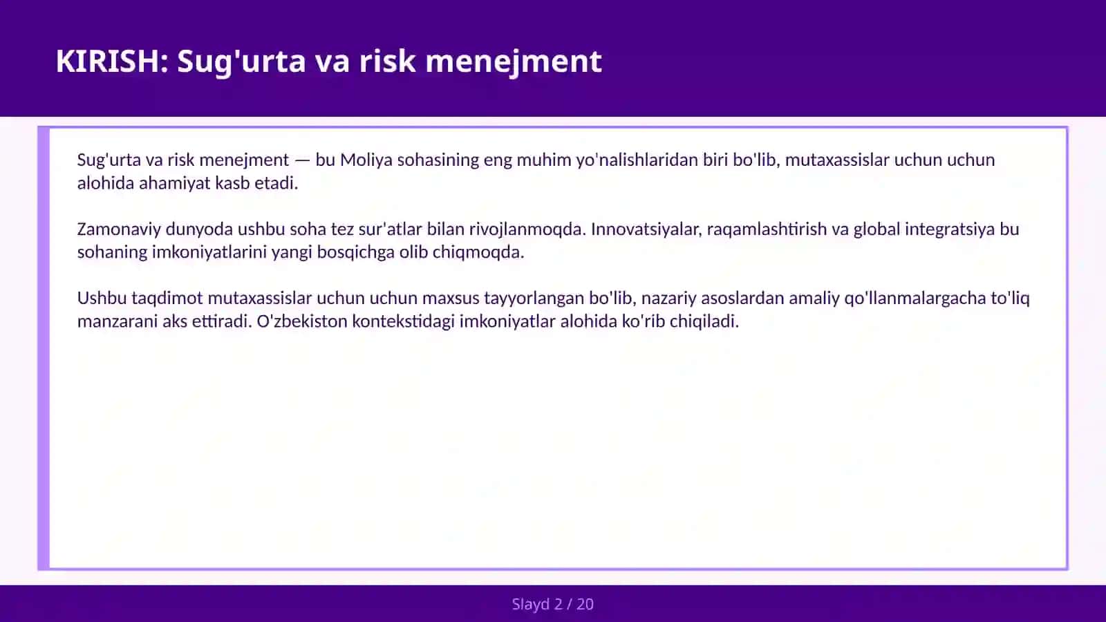 Sug'urta va Risk Menejment 2