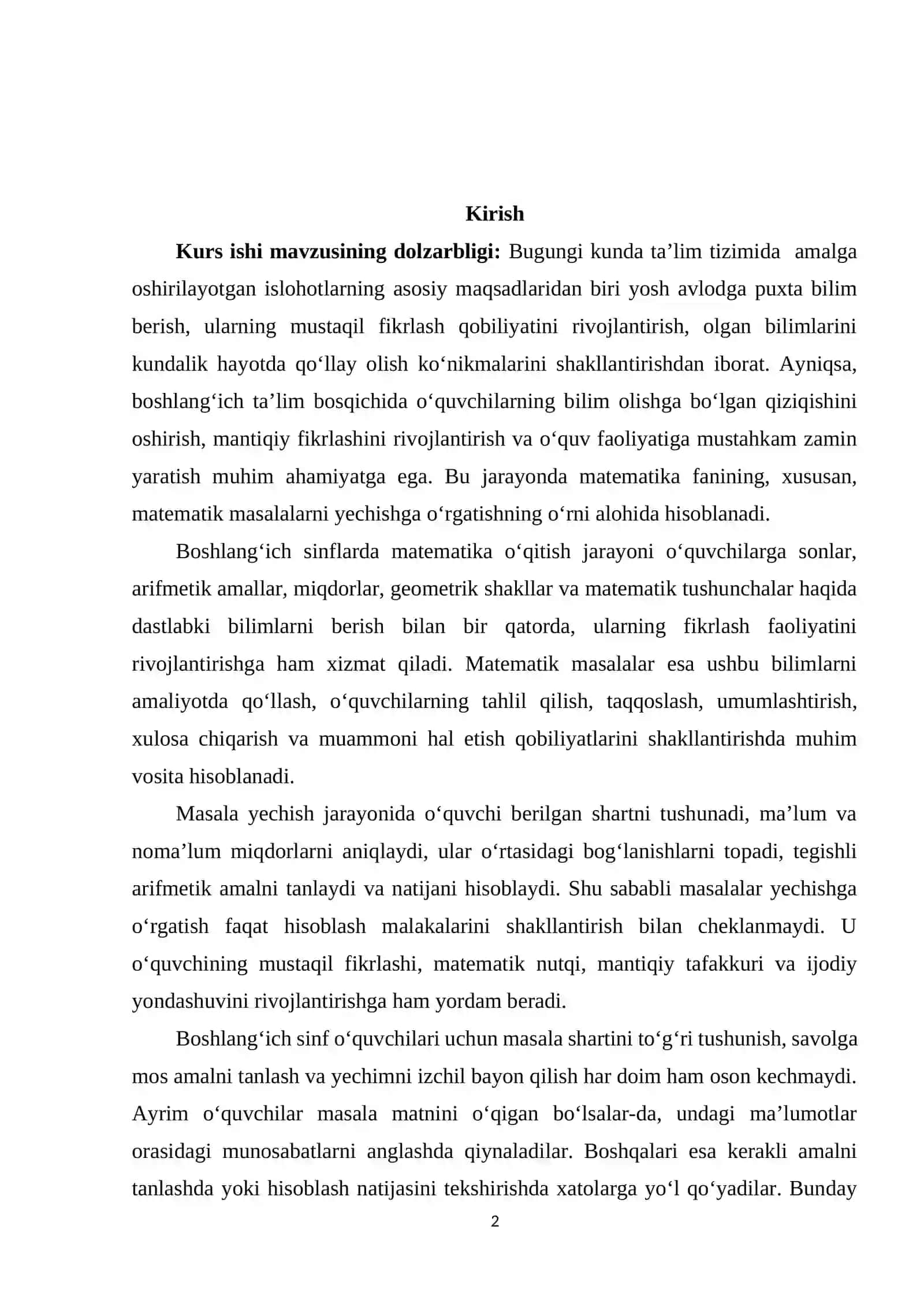 Boshlang‘ich sinf matematika darslarida masalalar yechishga o‘rgatish 2