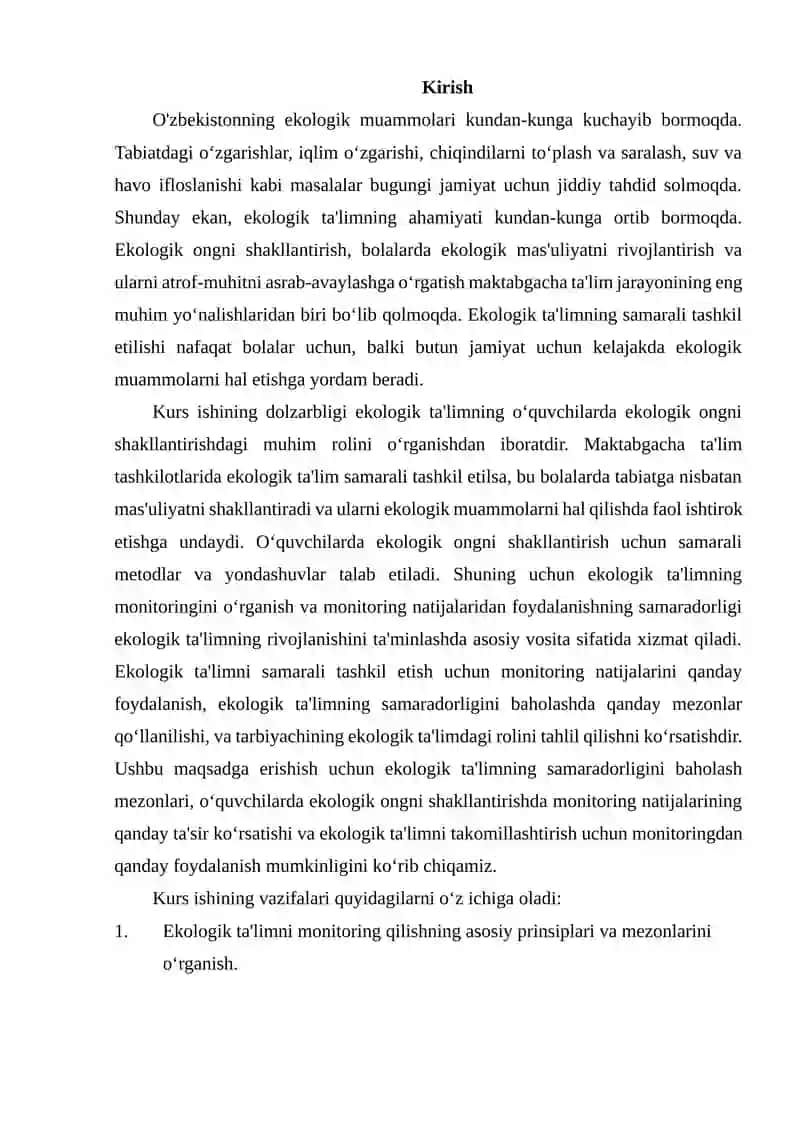 Ekologik ta’lim berish davlat standartlari 2