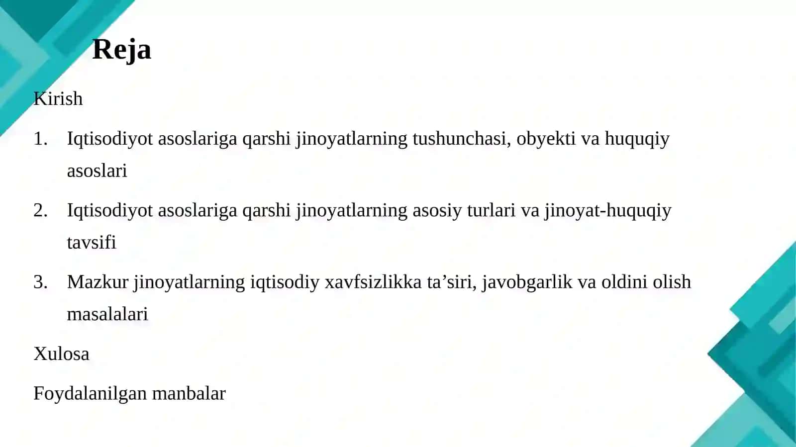 IQTISODIYOT ASOSLARIGA QARSHI JINOYATLAR 2