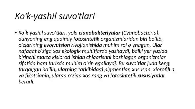 Ko‘k —yashil suvo‘tlari bo‘limi. Ossilyatoriya va Ossilyatoriya va nostokning tuzilishi va ko’payishi 2