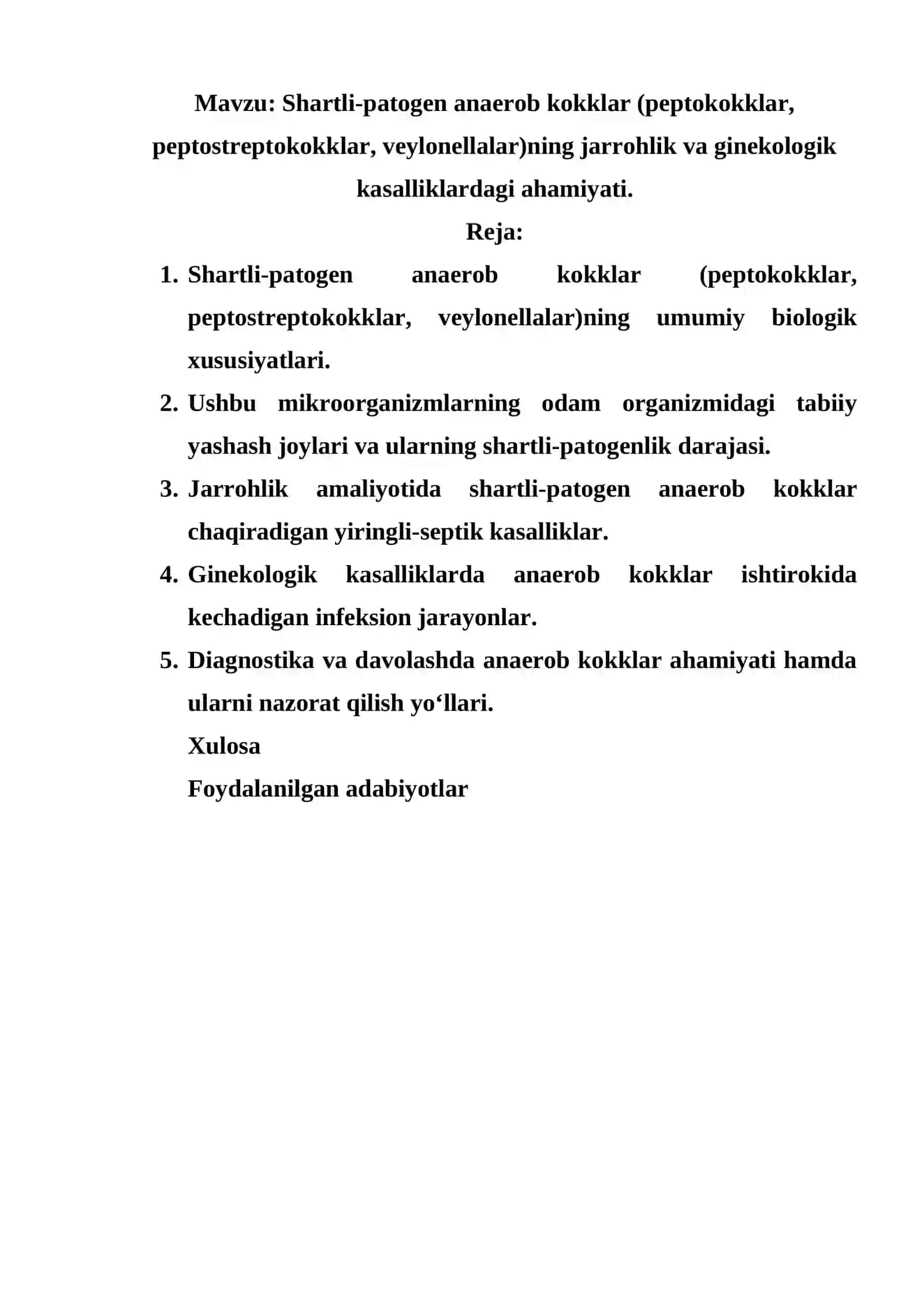 Shartli-patogen anaerob kokklar (peptokokklar, peptostreptokokklar, veylonellalar)ning jarrohlik va ginekologik kasalliklardagi ahamiyati. 2