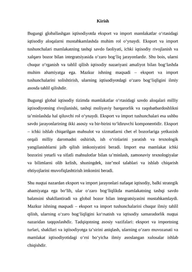 Eksport va Import Tushunchalari 2