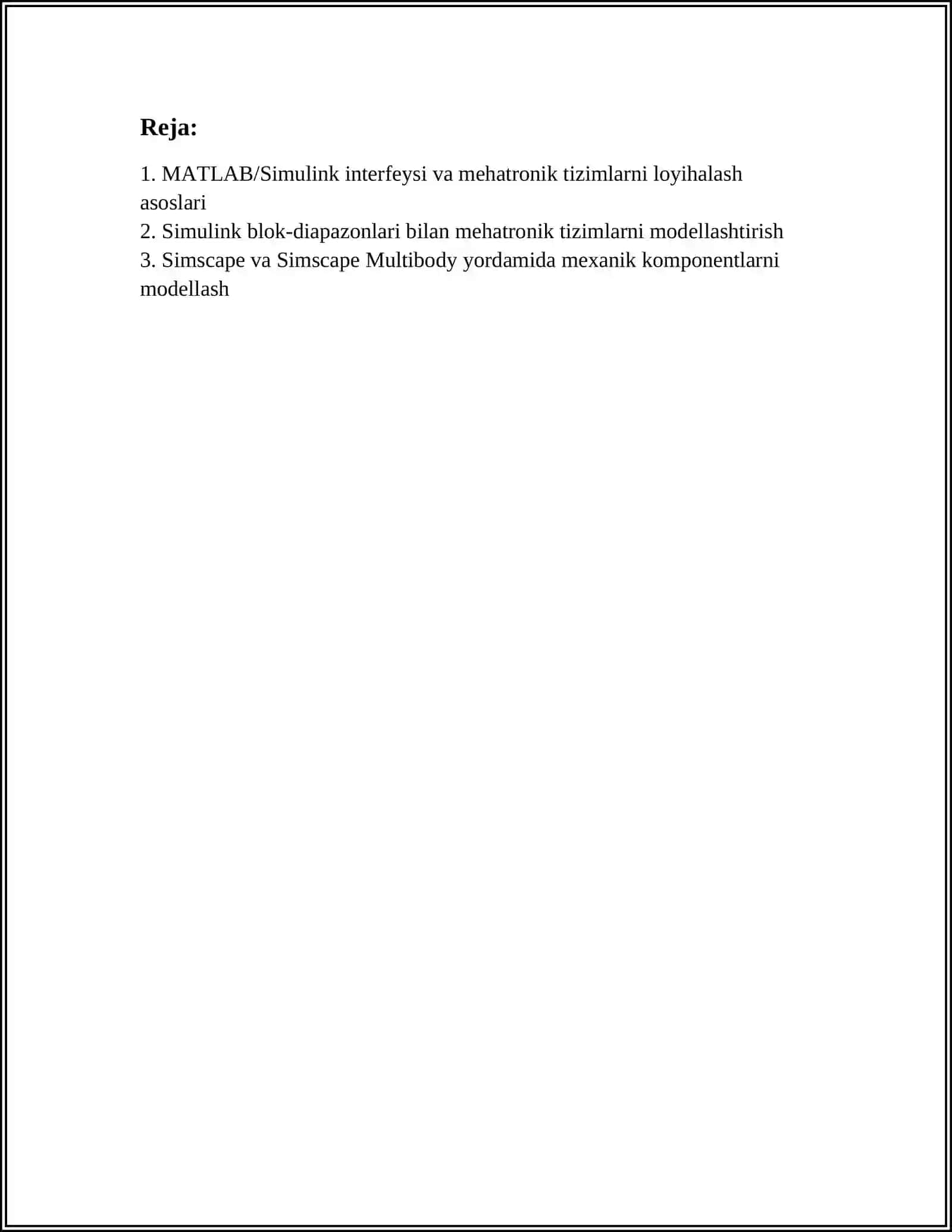 MATLAB/SIMULINK DASTURIDA MEHATRONIK TIZIMLARNI MODELLASHTIRISH 2