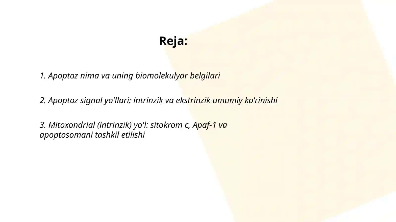 Apoptoz "ulish signali "ekanligi to'g'risida. Apoptoz stemulyatorlari va ingibiri 2