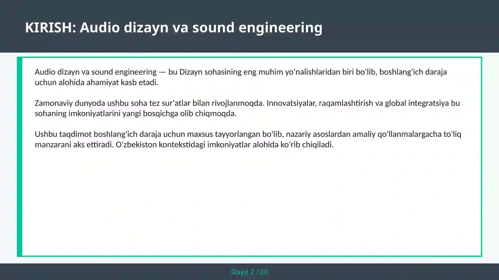Audio dizayn va sound engineering 2