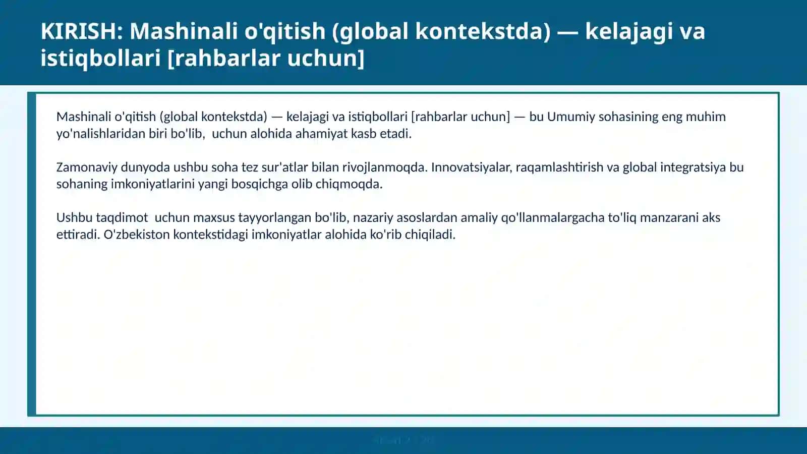 Mashinali O'qitish (Global Kontekstda) - Kelajagi va Istiqbollari [Rahbarlar Uchun] 2
