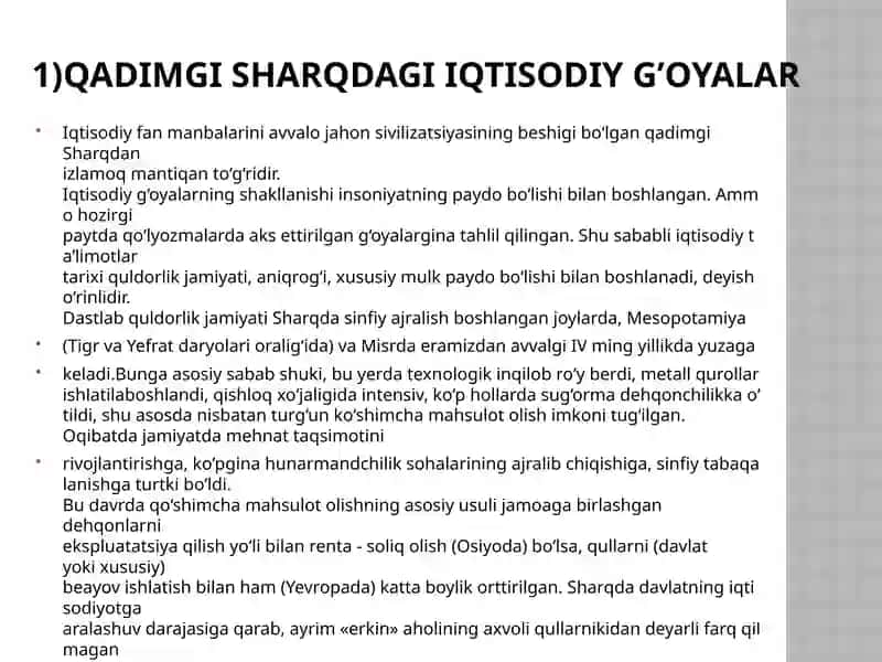 QADIMGI DUNYO IQTISODIY TA‟LIMOTLARI 2
