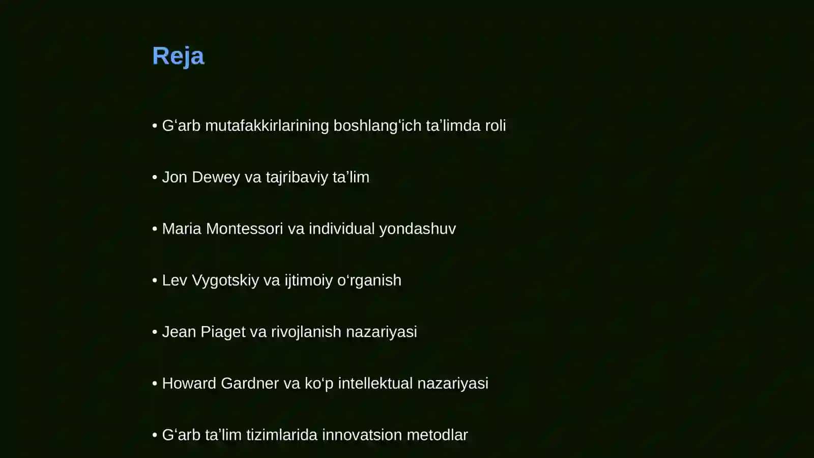 Boshlangʻich taʼlim pedagogikasi fanidan Boshlangʻich taʼlim fanlarini oʻqitish jarayonida gʻarb mutafakkirlarining merosidan foydalanish 2