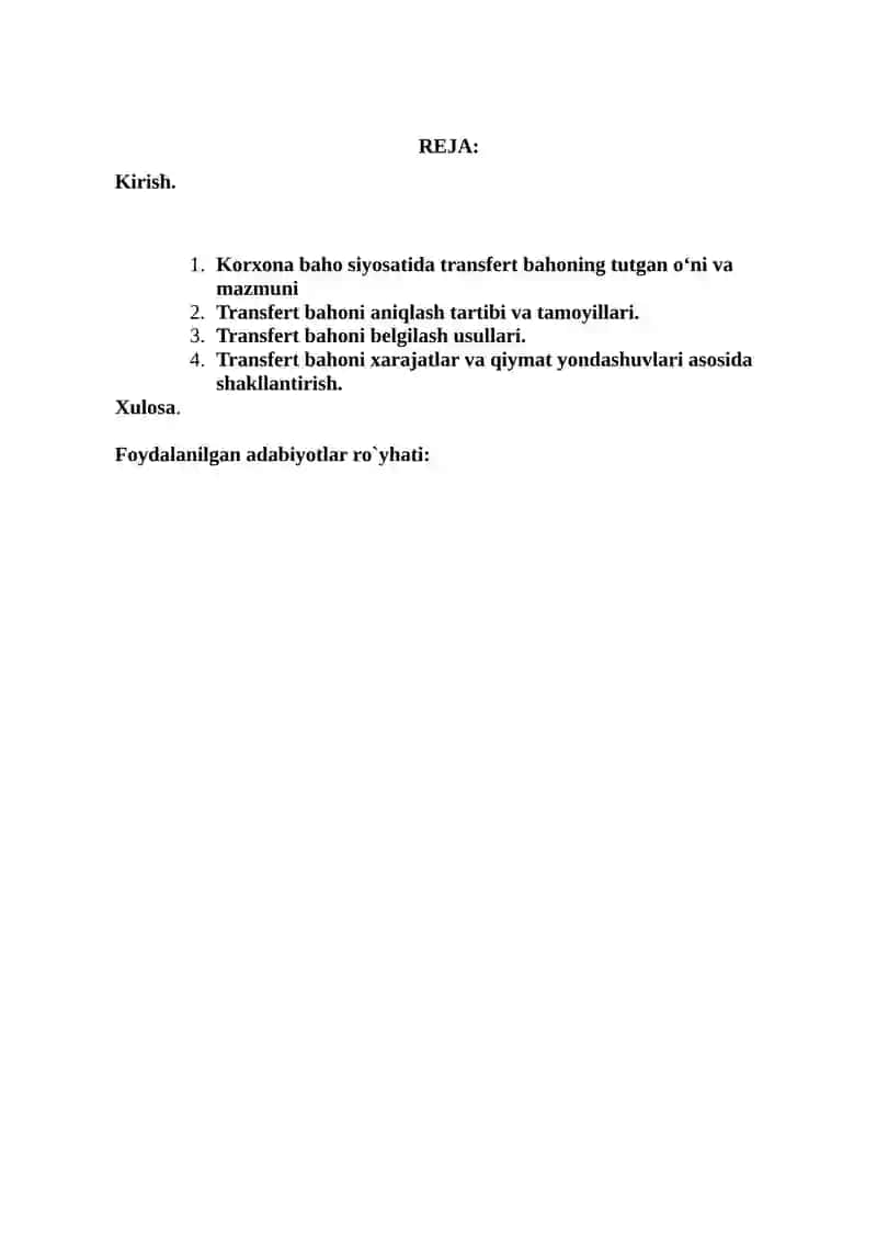 Boshqaruv hisobida baho siyosati va transfert bahoni shakillantirish 2
