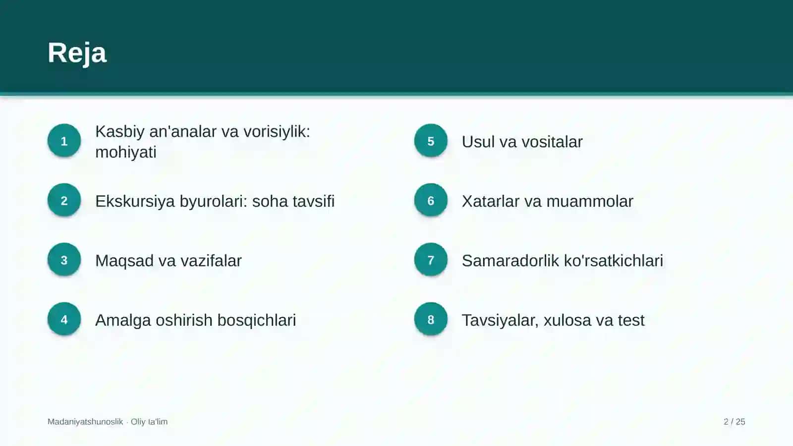 Ekskursiya byurolarida kasbiy an'analar va vorisiylik 2