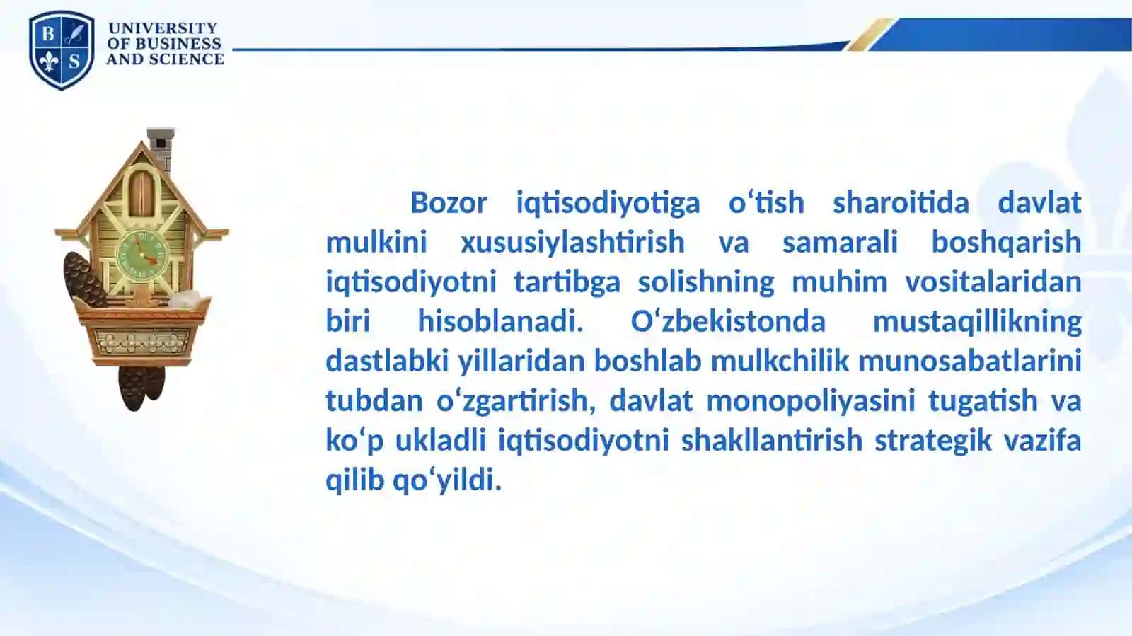 DAVLAT MULKINI XUSUSIYLASHTIRISH VA BOSHQARISH – IQTISODIYOTNI TARTIBGA SOLISH VOSITASI 2
