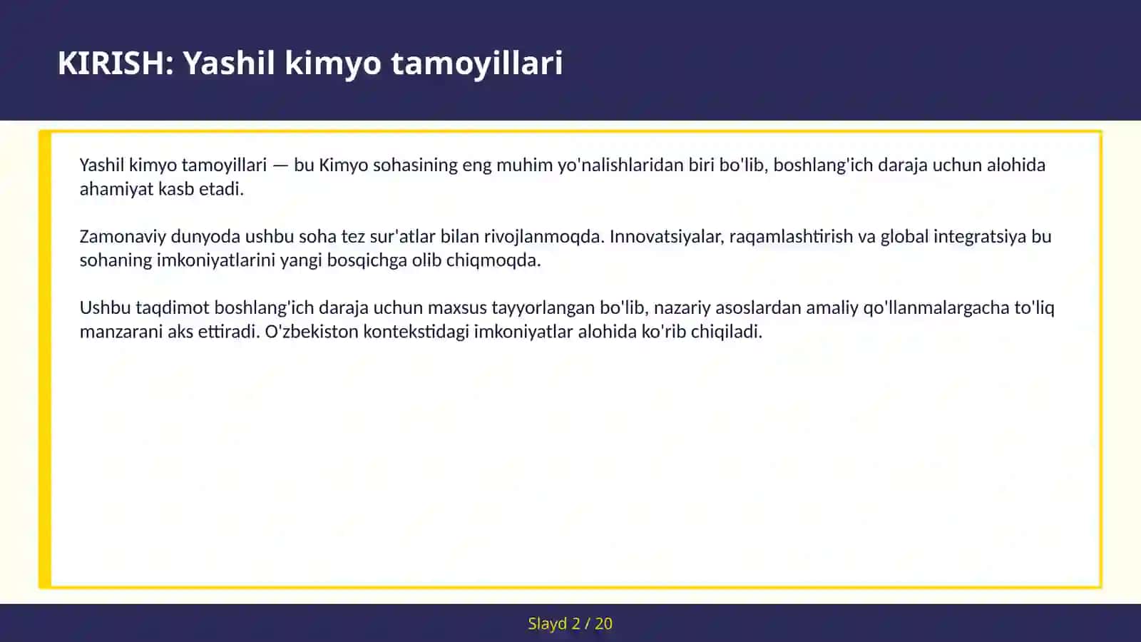 YASHIL KIMYO TAMOYILLARI 2