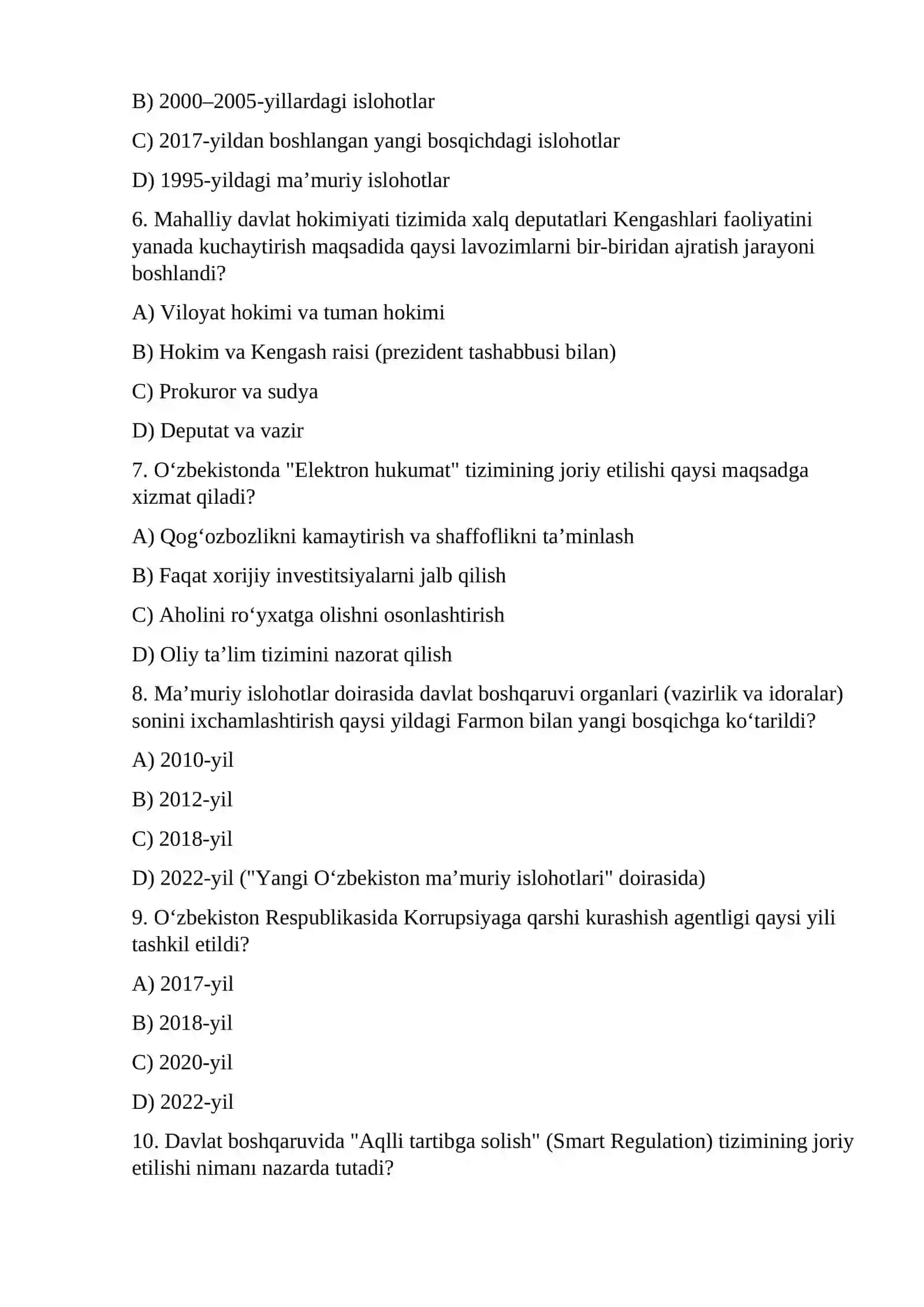 O‘zbekiston mustaqilligi yillarida davlat boshqaruvi tizimini modernizatsiya qilish va demokratlashtirish bo‘yicha amalga oshirilgan islohotlar yuzasidan tayyorlangan 2