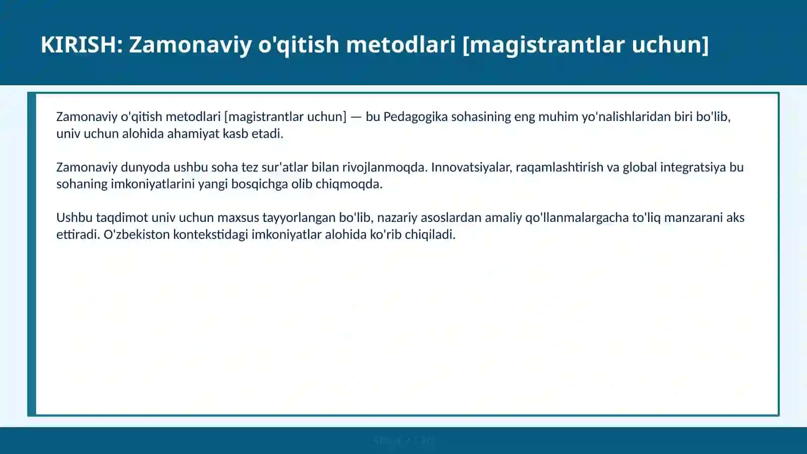 Zamonaviy o'qitish metodlari [magistrantlar uchun] 2