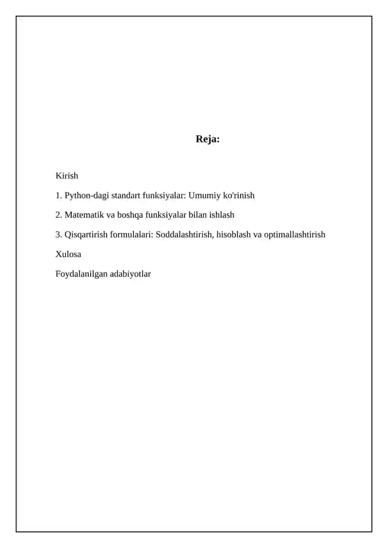Python dasturlash tilida standard funksiya va keltirish formulalari 2