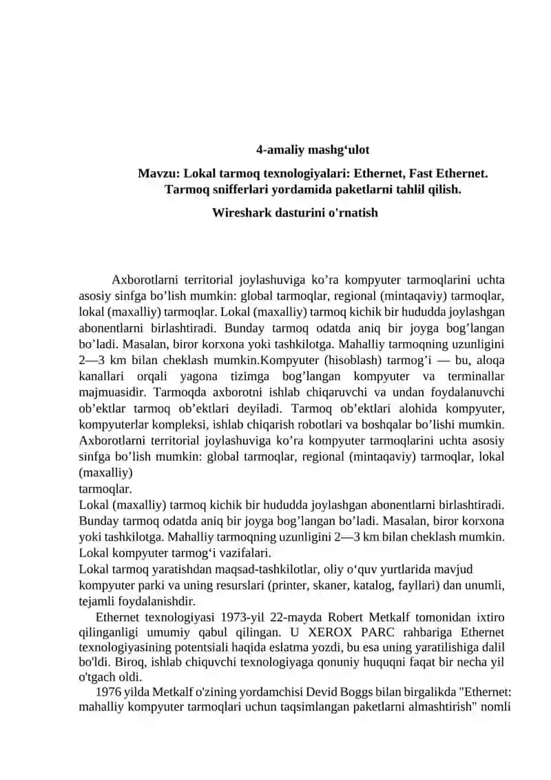 Lokal tarmoq texnologiyalari: Ethernet, Fast Ethernet 2