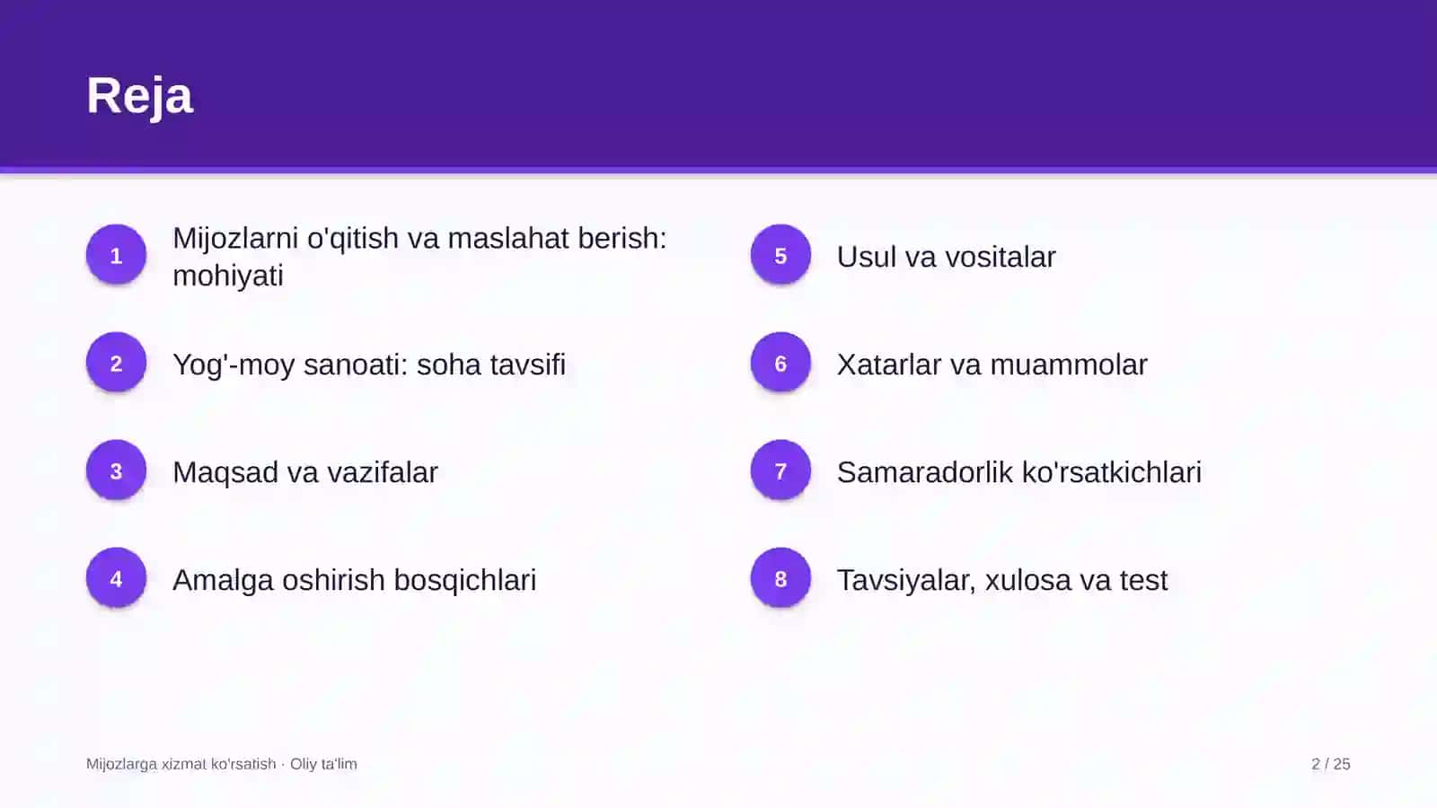 Yog'-moy sanoatida mijozlarni o'qitish va maslahat berish 2