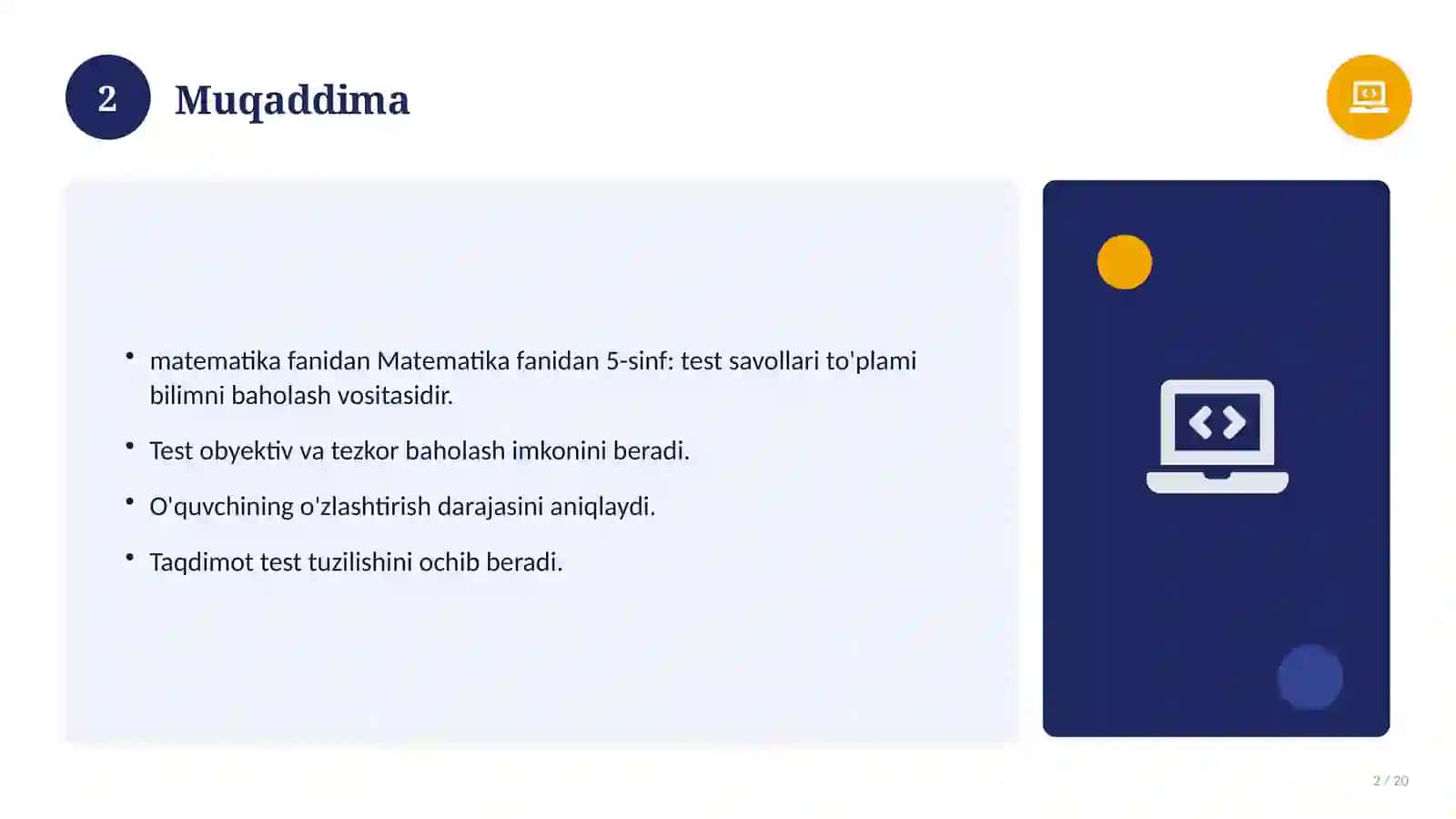 Matematika fanidan 5-sinf: test savollari to'plami 2
